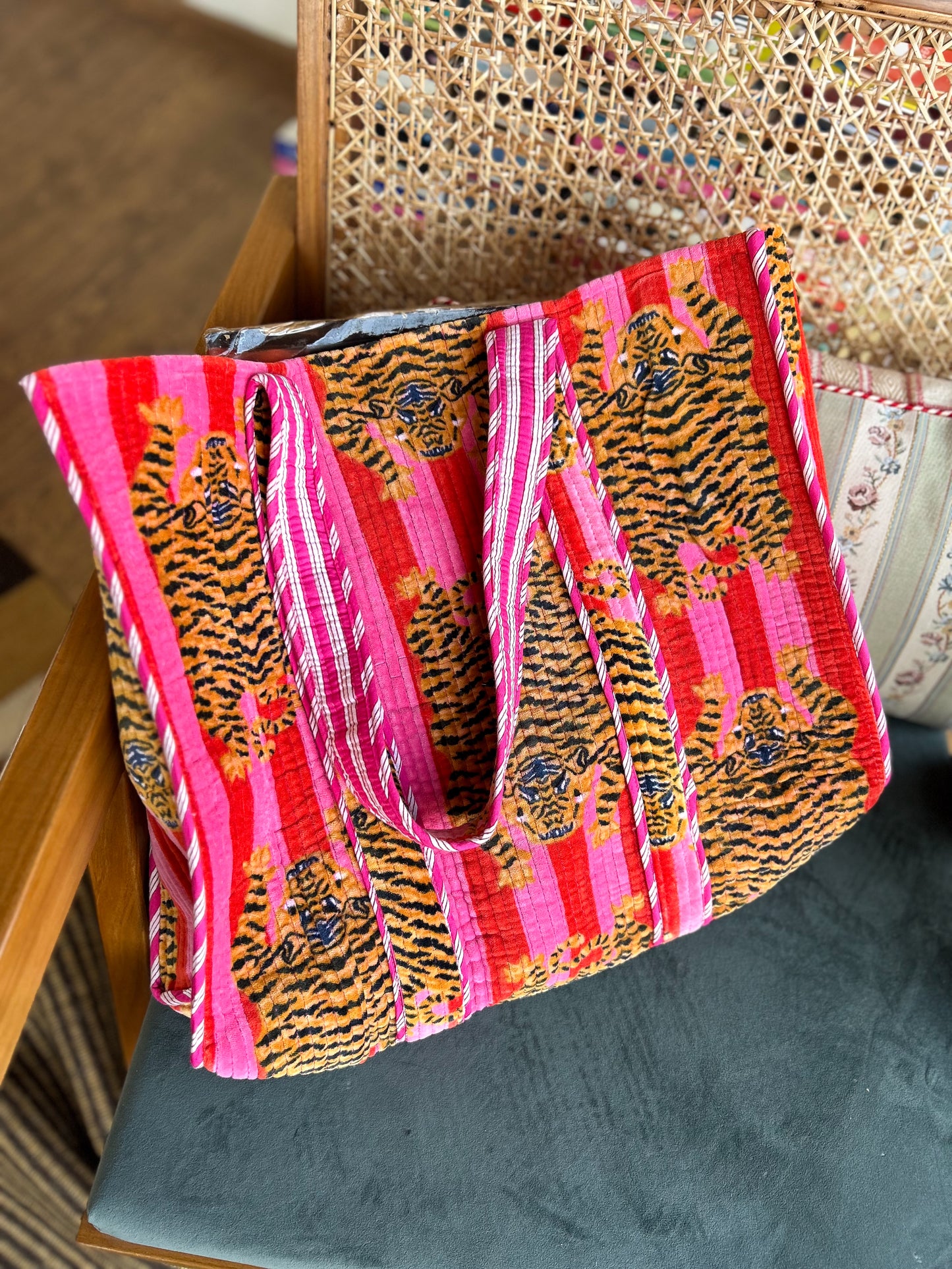 Candy-Cane Tigress Velvet Tote